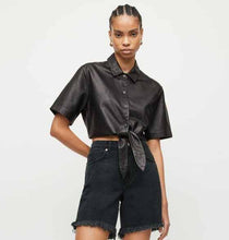 Load image into Gallery viewer, Black Half Sleeve Leather Shirt for Women