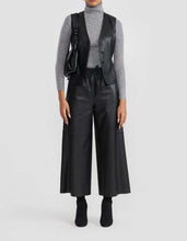 Load image into Gallery viewer, Black Lambskin Leather Wide Leg Pants for Women