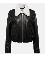 Load image into Gallery viewer, Black Leather Jacket for Women with White Shearling