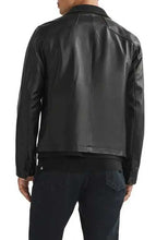 Load image into Gallery viewer, Black Leather Racer Biker Jacket for Men