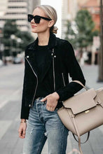 Load image into Gallery viewer, Black Suede Leather Biker Jacket for Women