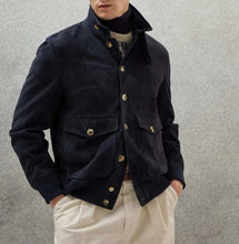 Load image into Gallery viewer, Blue Suede Flight Bomber Jacket for Men