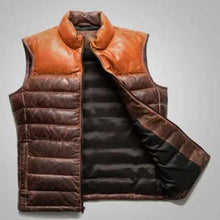 Load image into Gallery viewer, Brown puffer vest with orange interior