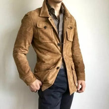 Load image into Gallery viewer, Brown Suede Field Leather Jacket for Men