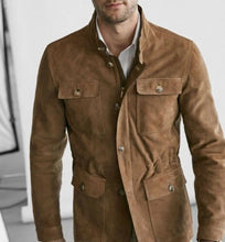 Load image into Gallery viewer, Brown Suede Field Leather Jacket for Men
