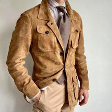 Load image into Gallery viewer, Brown Suede Field Leather Jacket for Men