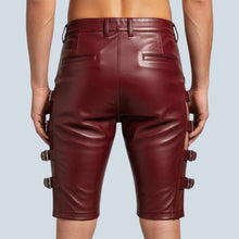 Load image into Gallery viewer, Burgundy Leather Strap Shorts for Men