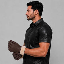 Load image into Gallery viewer, Dark Brown Leather Glove with Faux Fur Lining