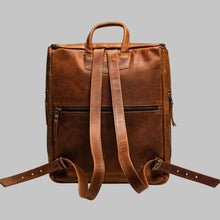 Load image into Gallery viewer, Men Brown Leather Flap Backpack