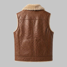 Load image into Gallery viewer, Men Brown Ostrich Embossed Shearling Leather Vest