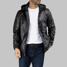 Load image into Gallery viewer, Men Classic Black Hooded Leather Jacket