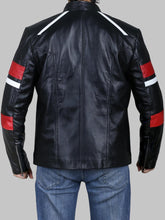 Load image into Gallery viewer, Men's Black Cafe Racer Leather Jacket with Red and White Stripes