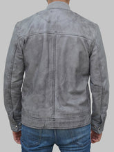 Load image into Gallery viewer, Men's Distressed Grey Leather Bomber Jacket