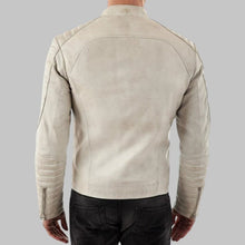 Load image into Gallery viewer, Men's Off White Quilted Leather Biker Jacket