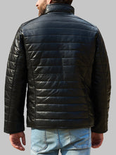 Load image into Gallery viewer, Men's Stylish Black Sheepskin Leather Puffer Jacket