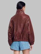 Load image into Gallery viewer, Women Classic Burgundy Oversized Leather Bomber Jacket