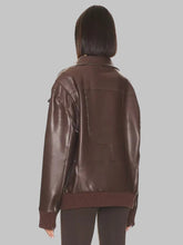 Load image into Gallery viewer, Women Classic Dark Brown Oversized Leather Bomber Jacket