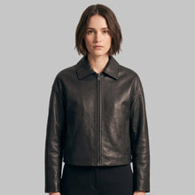 Load image into Gallery viewer, Women's Black Crane Embroidered Leather Jacket