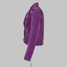 Load image into Gallery viewer, Women's Premium Purple Suede Leather Biker Jacket