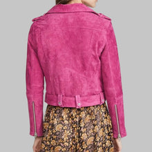 Load image into Gallery viewer, Women’s Stylish Pink Suede Leather Biker Jacket