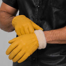 Load image into Gallery viewer, Yellow Leather Glove with Faux Fur Lining