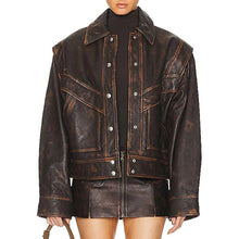 Load image into Gallery viewer, Distressed Brown Leather Jacket for Women