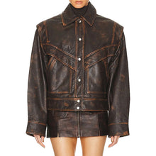 Load image into Gallery viewer, Distressed Brown Leather Jacket for Women