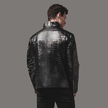 Load image into Gallery viewer, Genuine Black Crocodile Leather Jacket