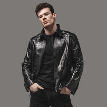 Load image into Gallery viewer, Genuine Black Crocodile Leather Jacket
