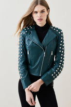 Load image into Gallery viewer, Green Studded Quilted Leather Jacket for Women