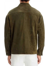 Load image into Gallery viewer, Green Suede Leather Jacket with Shirt Collar