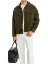 Load image into Gallery viewer, Green Suede Leather Jacket with Shirt Collar
