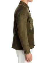 Load image into Gallery viewer, Green Suede Leather Jacket with Shirt Collar