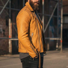 Load image into Gallery viewer, Handmade Brown Asymmetrical Leather Jacket for Men