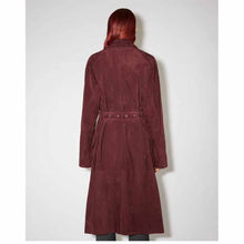 Load image into Gallery viewer, Maroon Suede Leather Long Trench Coat