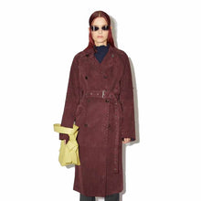 Load image into Gallery viewer, Maroon Suede Leather Long Trench Coat