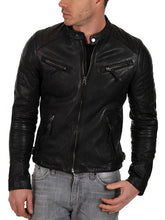 Load image into Gallery viewer, Men Black Biker Leather Jacket