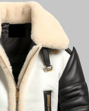 Load image into Gallery viewer, Men Black and White Aviator B3 Bomber Leather Jacket