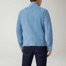 Load image into Gallery viewer, Men Blue Suede Leather Cafe Racer Jacket