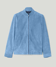 Load image into Gallery viewer, Men Blue Suede Leather Cafe Racer Jacket