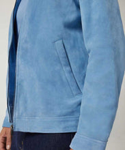 Load image into Gallery viewer, Men Blue Suede Leather Cafe Racer Jacket