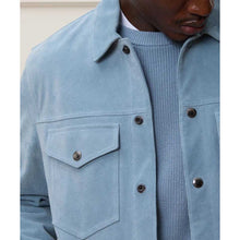 Load image into Gallery viewer, Men Blue Suede Leather Trucker Jacket