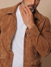 Load image into Gallery viewer, Men Brown Genuine Suede Leather Trucker Jacket