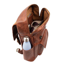 Load image into Gallery viewer, Men Brown Lambskin Leather Backpack with Waterproof Side Pockets