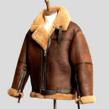 Load image into Gallery viewer, Men Classic Dark Brown B3 Shearling Bomber Jacket