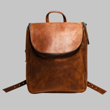Load image into Gallery viewer, Men Brown Leather Flap Backpack