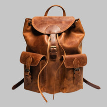 Load image into Gallery viewer, Men Brown Leather Travel Backpack