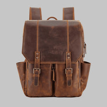Load image into Gallery viewer, Men Brown Premium Leather Compact Travel Backpack