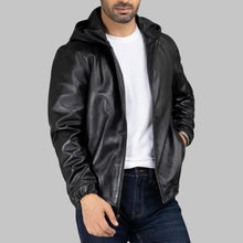 Load image into Gallery viewer, Men Classic Black Hooded Leather Jacket