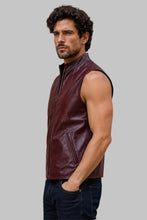 Load image into Gallery viewer, Side View of Men Classic Burgundy Leather Vest
